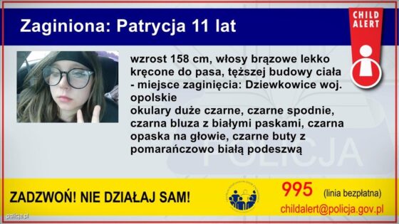 Child Alert, poszukiwana jest 11-letnia Patrycja Głowania